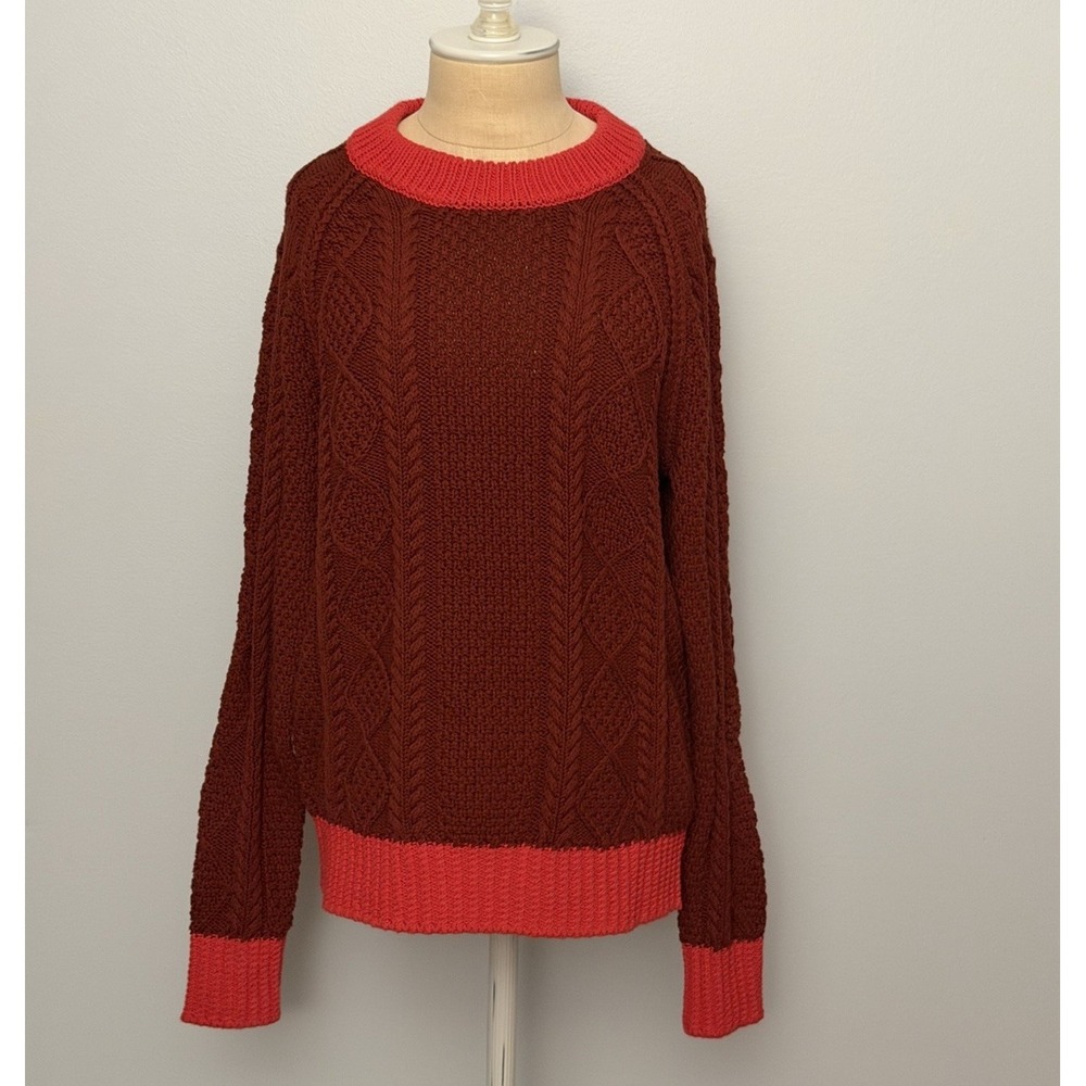 NWT LL Bean Signature Cotton Fisherman Cable Knit Sweater Women's Size L